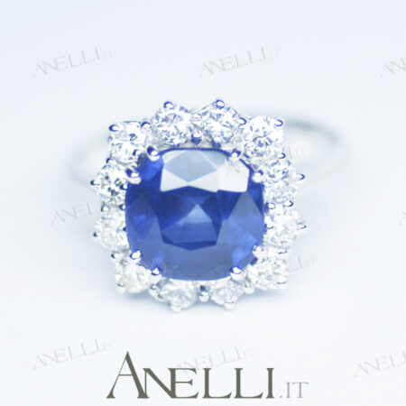 Anello con Zaffiro Naturale Blu e Diamanti