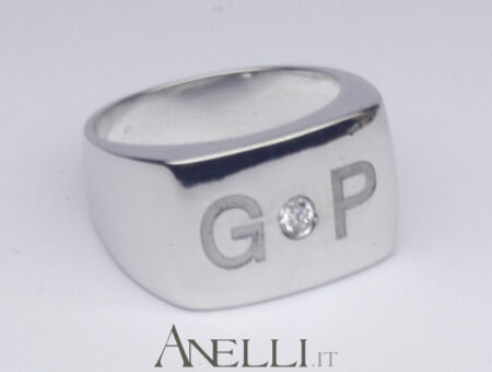 Anello da uomo in oro bianco e diamante