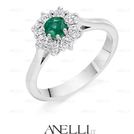 Anello Fiore Smeraldo e Diamanti