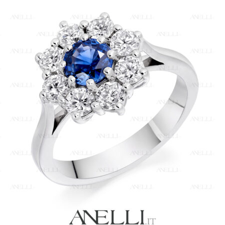Anello Fiore Zaffiro e Diamanti