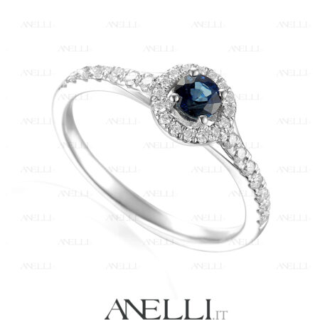Anello Halo Zaffiro e Diamanti 1.15 Carati