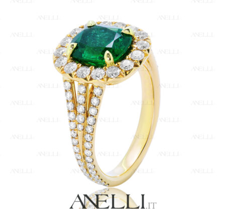 Anello Oro Giallo Smeraldo e Diamanti