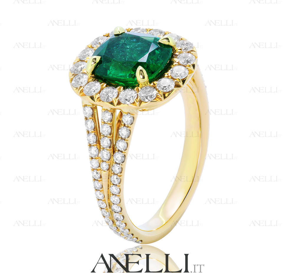 Anello Oro Giallo Smeraldo e Diamanti