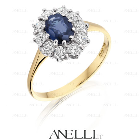Anello Zaffiro Oro Giallo e Bianco