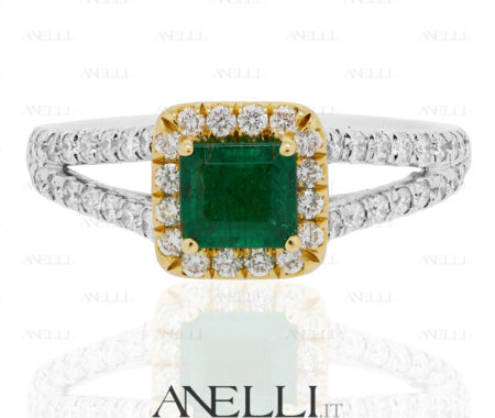 Anello Bicolore con Smeraldo Colombiano e Diamanti