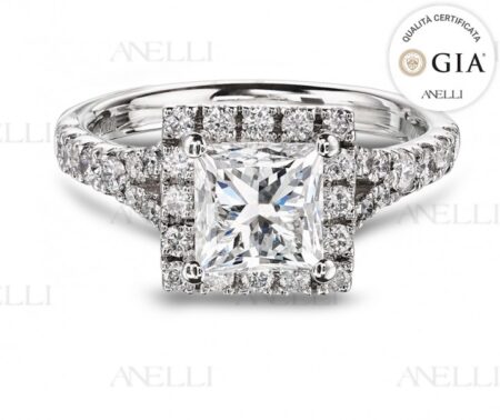 Anello Halo 1 Carato Princess F-VS1 GIA